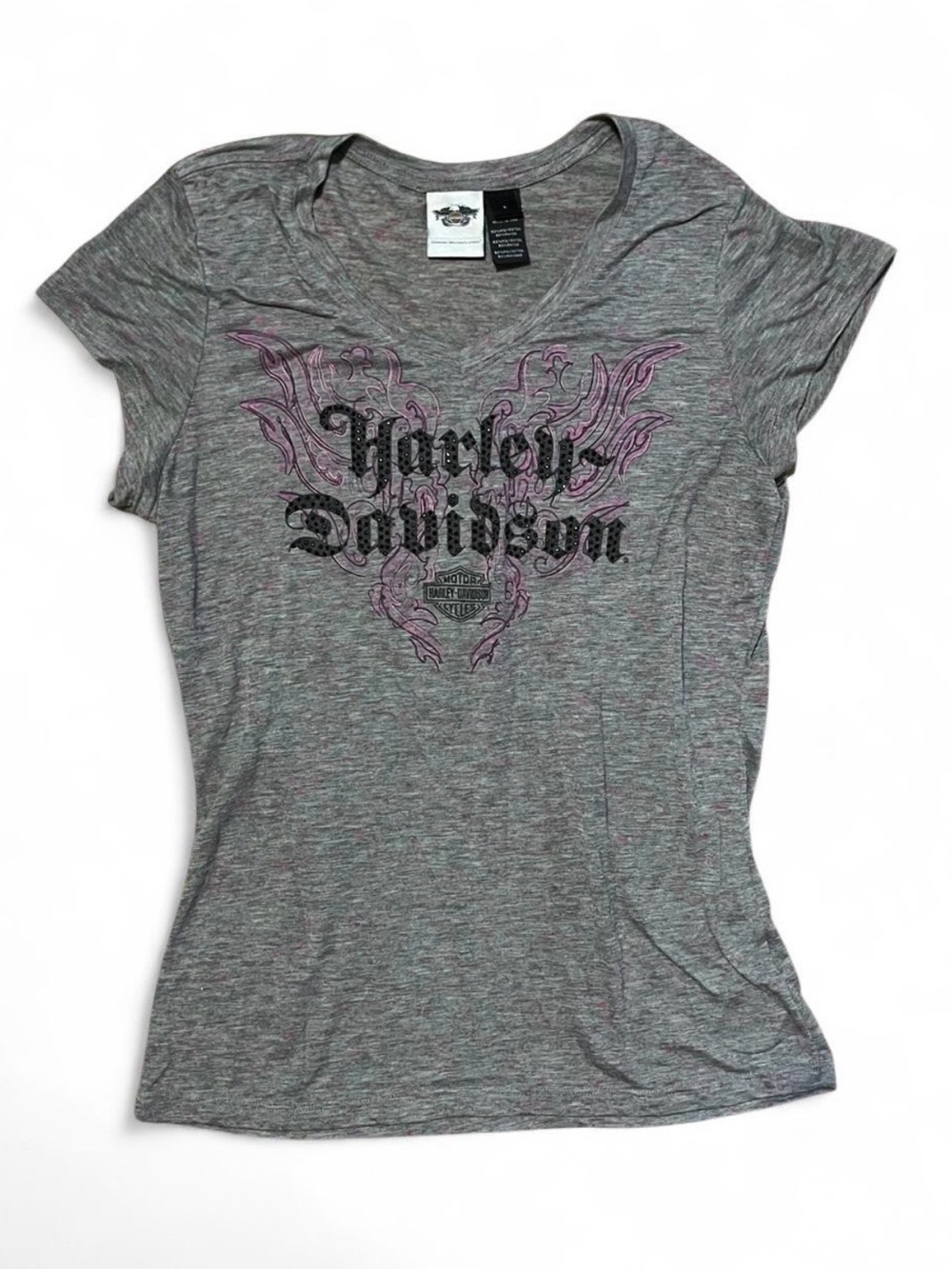 Harley-Davidson Women's Gray & Purple V-Neck Logo Tee